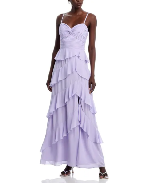 AQUA Chiffon Tiered Ruffled Dress MSRP $298
