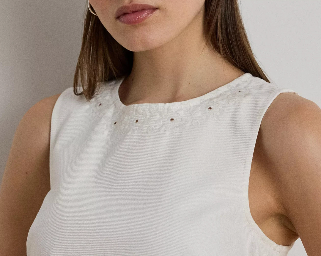 Lauren Ralph Lauren Eyelet Sleeveless Shift Dress MSRP $265