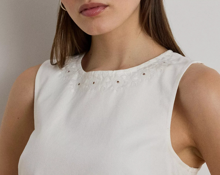 Lauren Ralph Lauren Eyelet Sleeveless Shift Dress MSRP $265