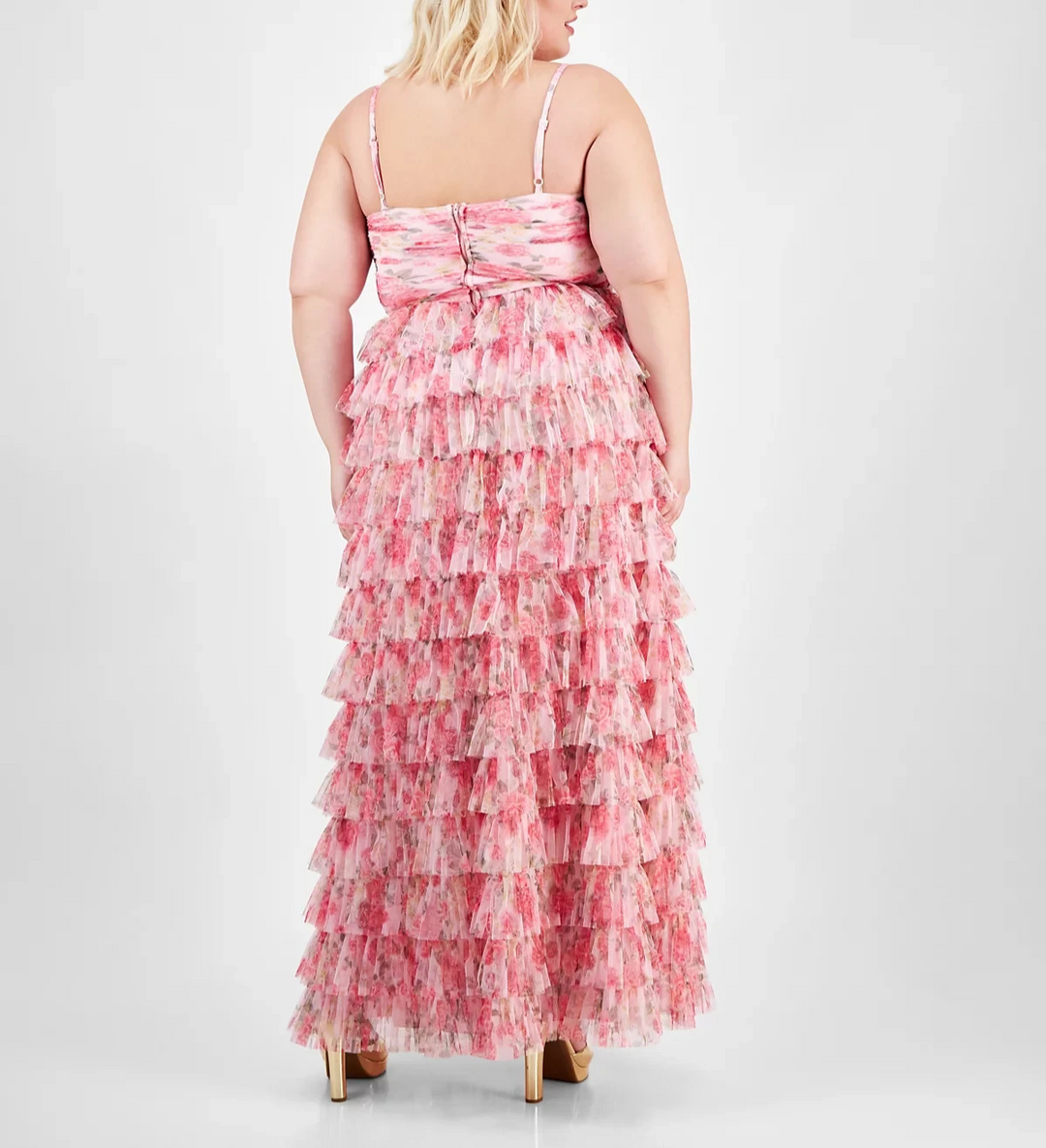 B Darlin Trendy Plus Size Floral Print Ruffle Tiered Gown MSRP $169