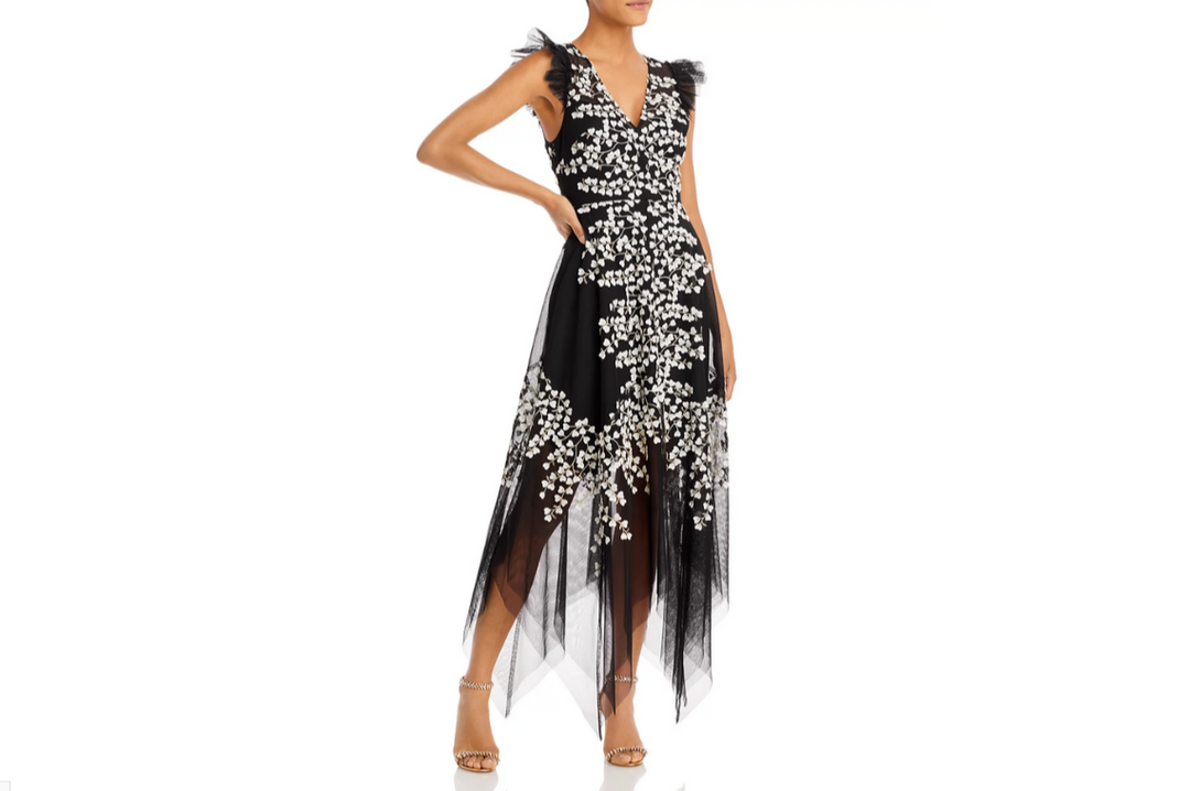 BCBGMAXAZRIA Women's Embroidered Tulle Gown - Black - Gowns BCBGMAXAZRIA Women's Embroidered Tulle Gown - Black - Gowns
