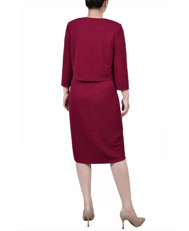 NY Collection Petite Textured 3/4 Sleeve Two Piece Dress Set MSRP $42