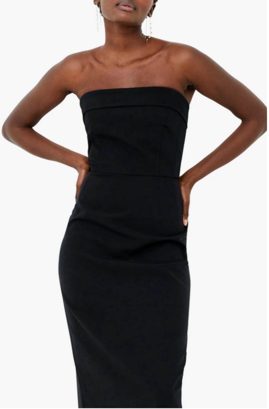 FRENCH CONNECTION Echo Crepe Strapless Midi Dress MSRP $158