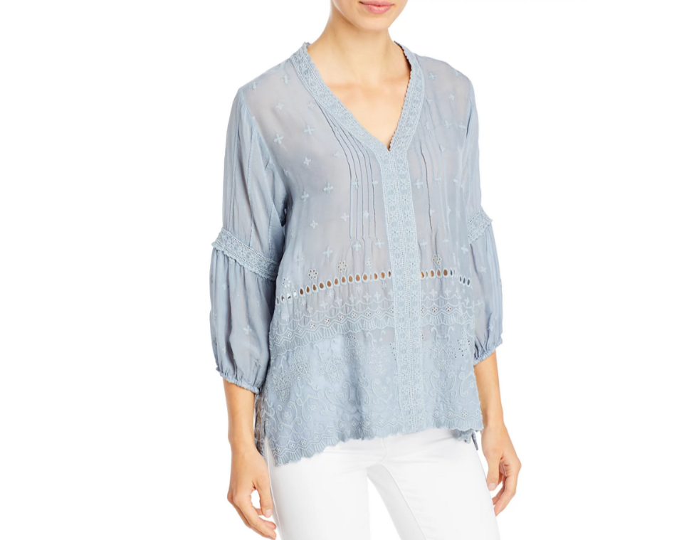 Johnny Was Tatiana Semi Sheer Peasant Top MSRP $250