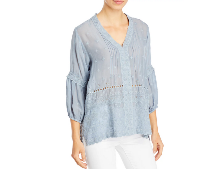 Johnny Was Tatiana Semi Sheer Peasant Top MSRP $250