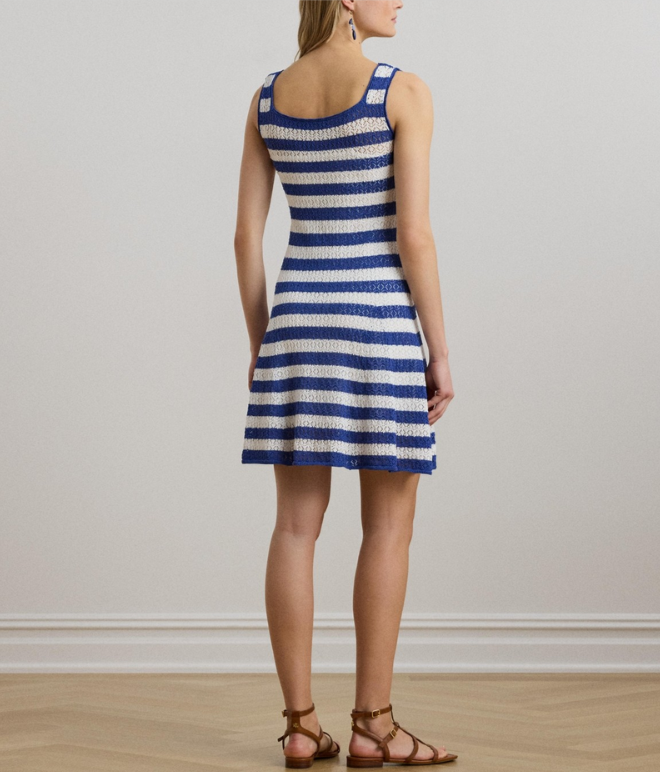 Lauren Ralph Lauren Striped Pointelle Knit Sweater Dress MSRP $295