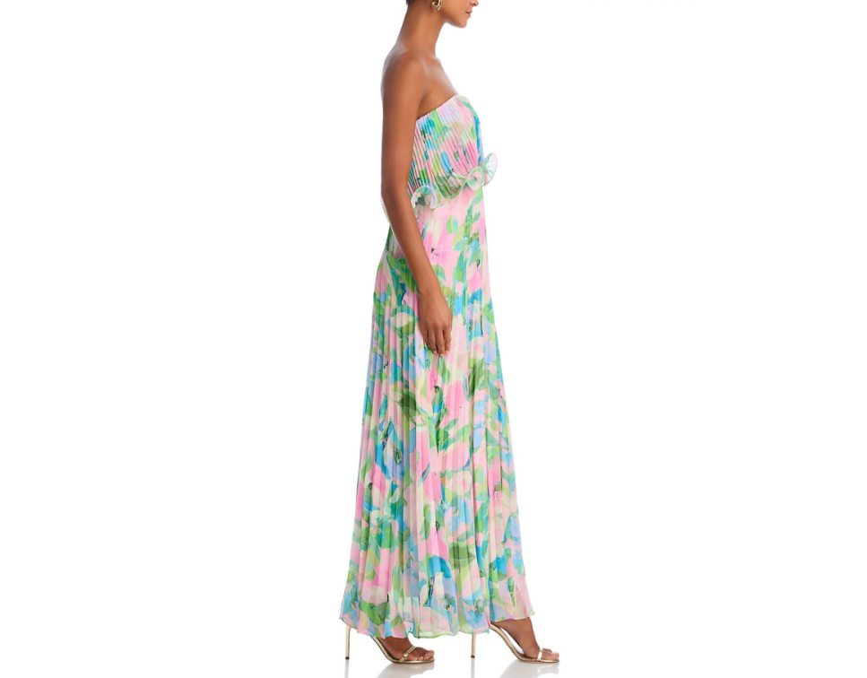AQUA Printed Pleated Strapless Dress MSRP $298