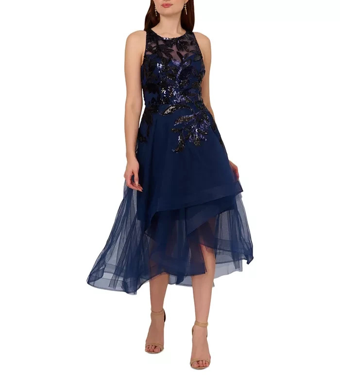 Adrianna Papell High-Low Fit & Flare Sequin Dress
