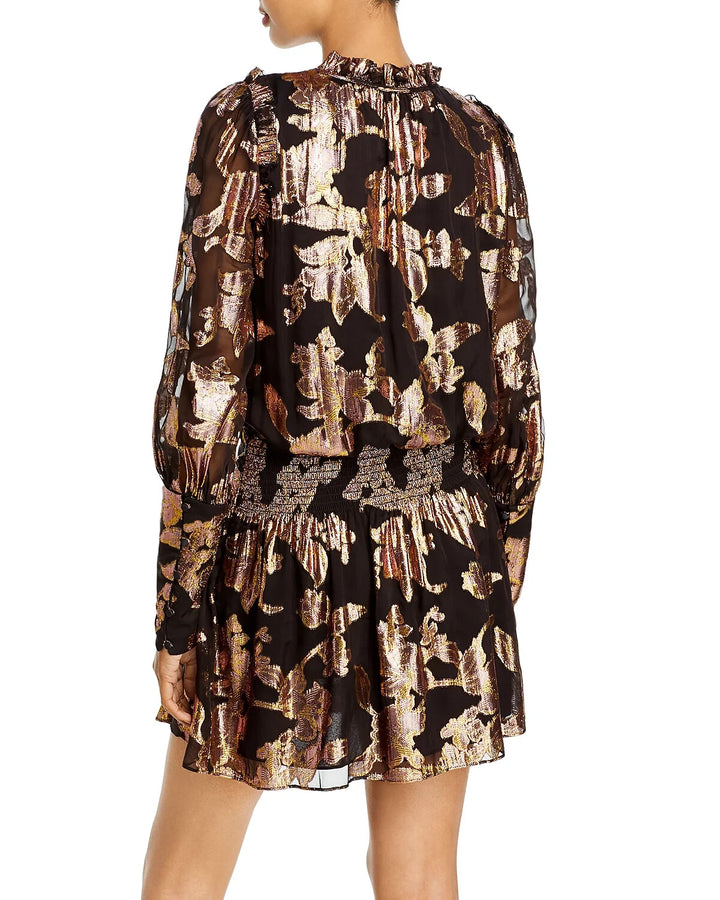 Ramy Brook Jayda Metallic Print A Line Dress MSRP $325 Size S