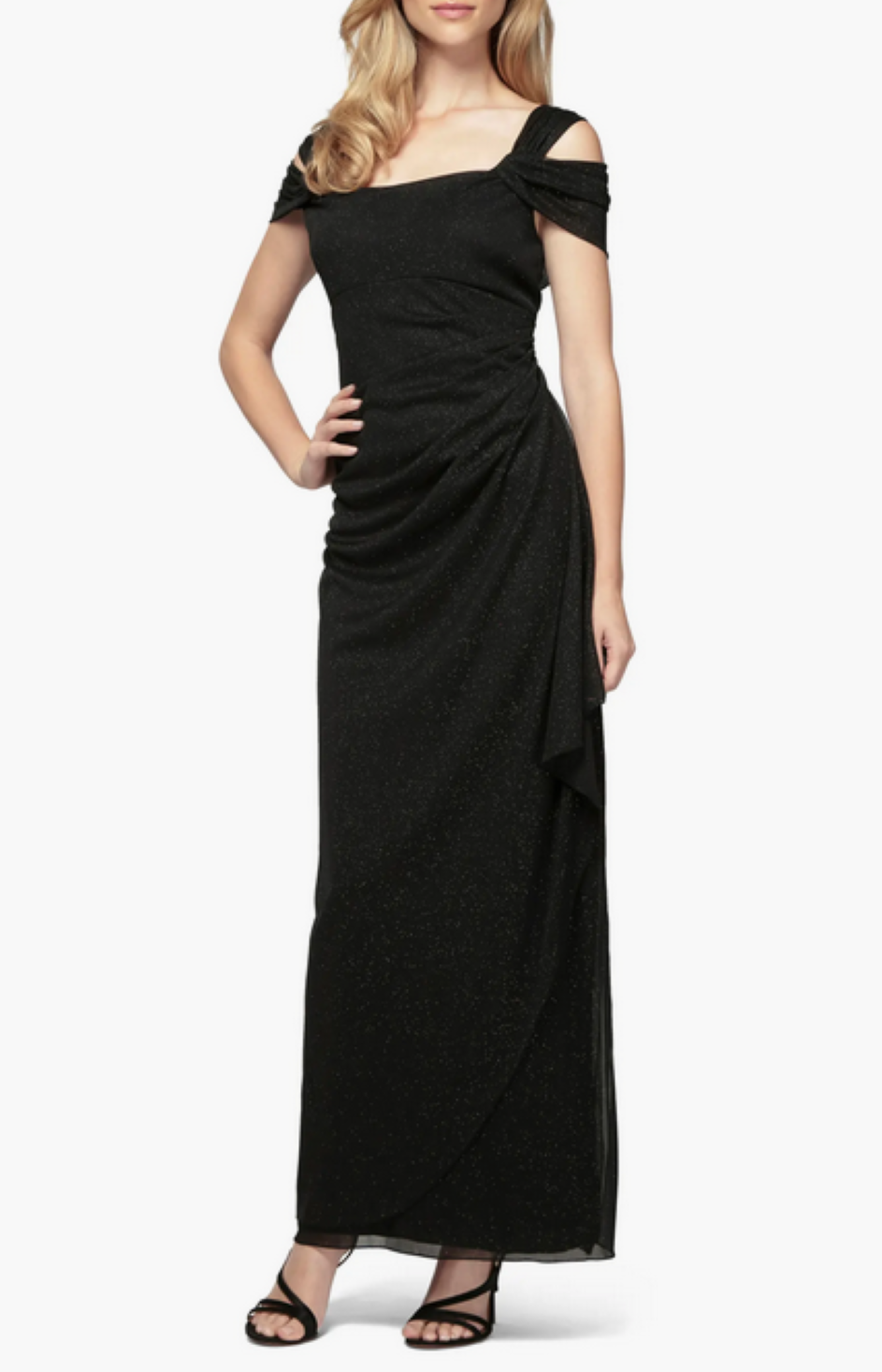 Alex Evenings Cold-Shoulder Draped Glitter Gown MSRP $159