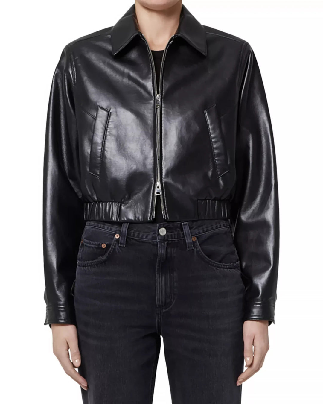 AGOLDE x Shoreditch Ski Club Essie Leather Cropped Jacket MSRP $550