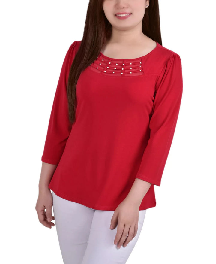 NY Collection Petite 3/4 Sleeve Crepe Knit Top MSRP $42