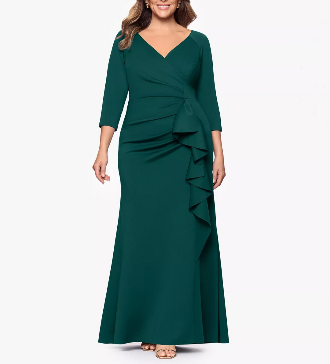 XSCAPE Plus Size Side-Ruffle Ruched Gown MSRP $269