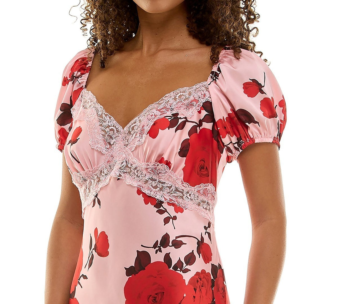 B Darlin Juniors' Lace-Trim Floral-Print Midi Dress MSRP $65