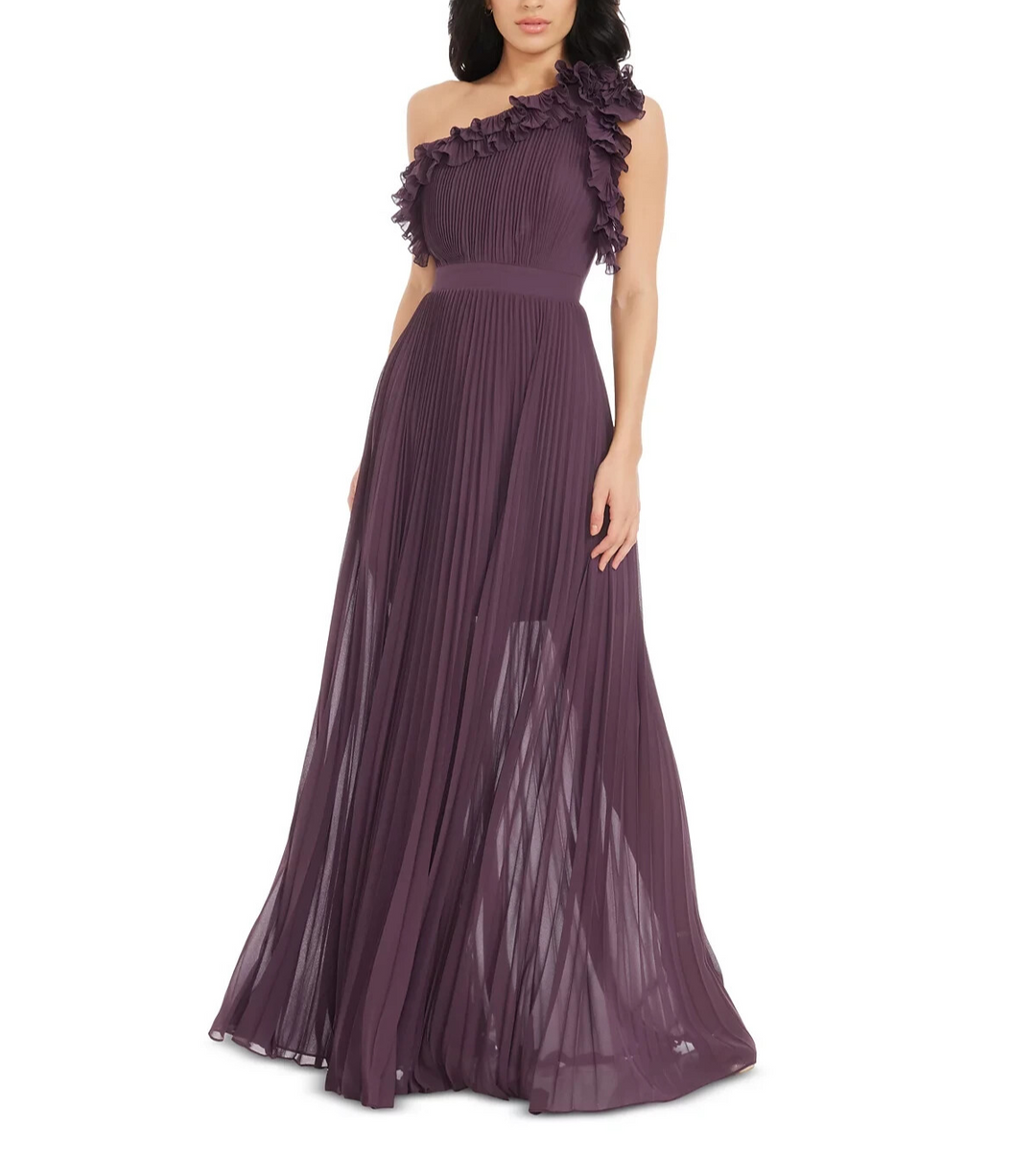 Dress the Population Vida Ruffled One-Shoulder Ball Gown MSRP $348