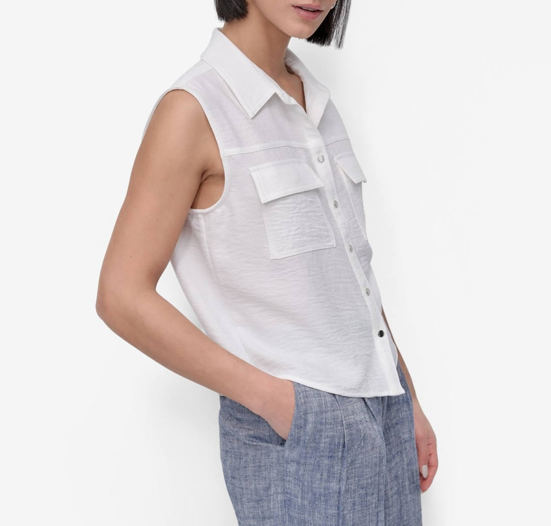 DKNY Women's Sleeveless Button-Front Shirt MSRP $59