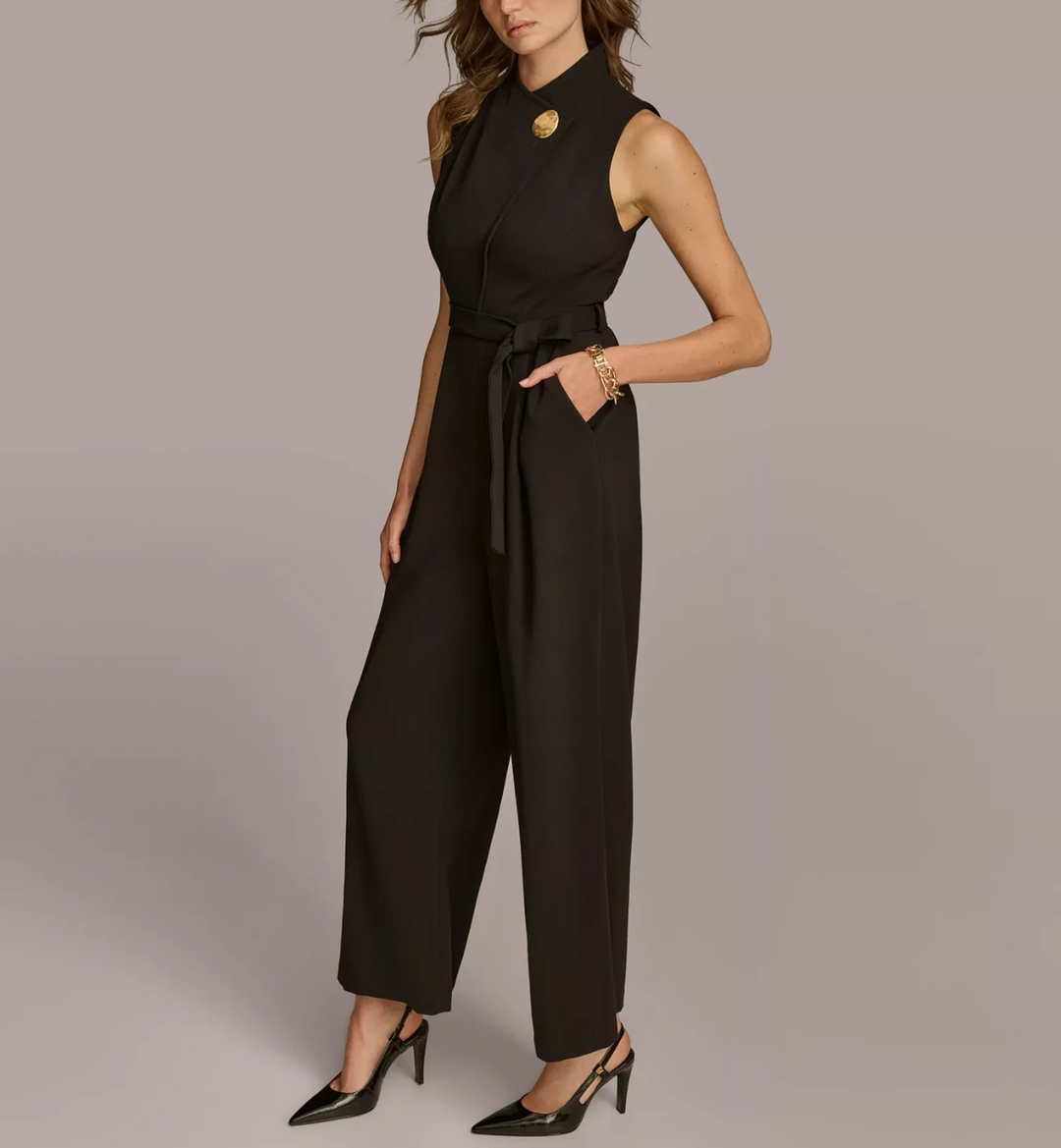 Donna Karan New York Women's Mock-Neck Belted Jumpsuit MSRP $159