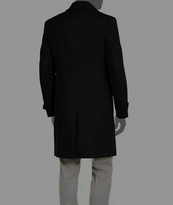 Bloomingdale Men's Black Cashmere Wool-Blend Double-Breasted Overcoat MSRP $648