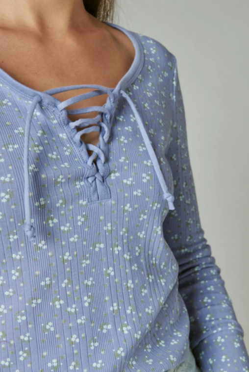 Lucky Brand Ribbed Lace-Up Long-Sleeve Top MSRP $59