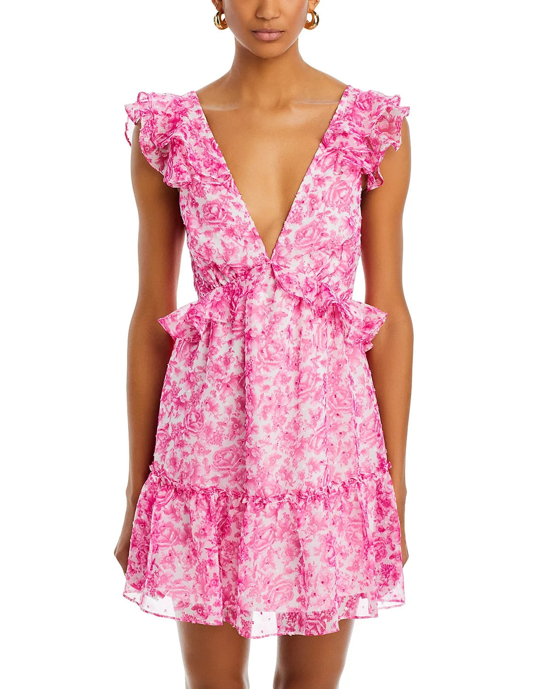 AQUA Floral Ruffle Trim Mini Dress MSRP $88