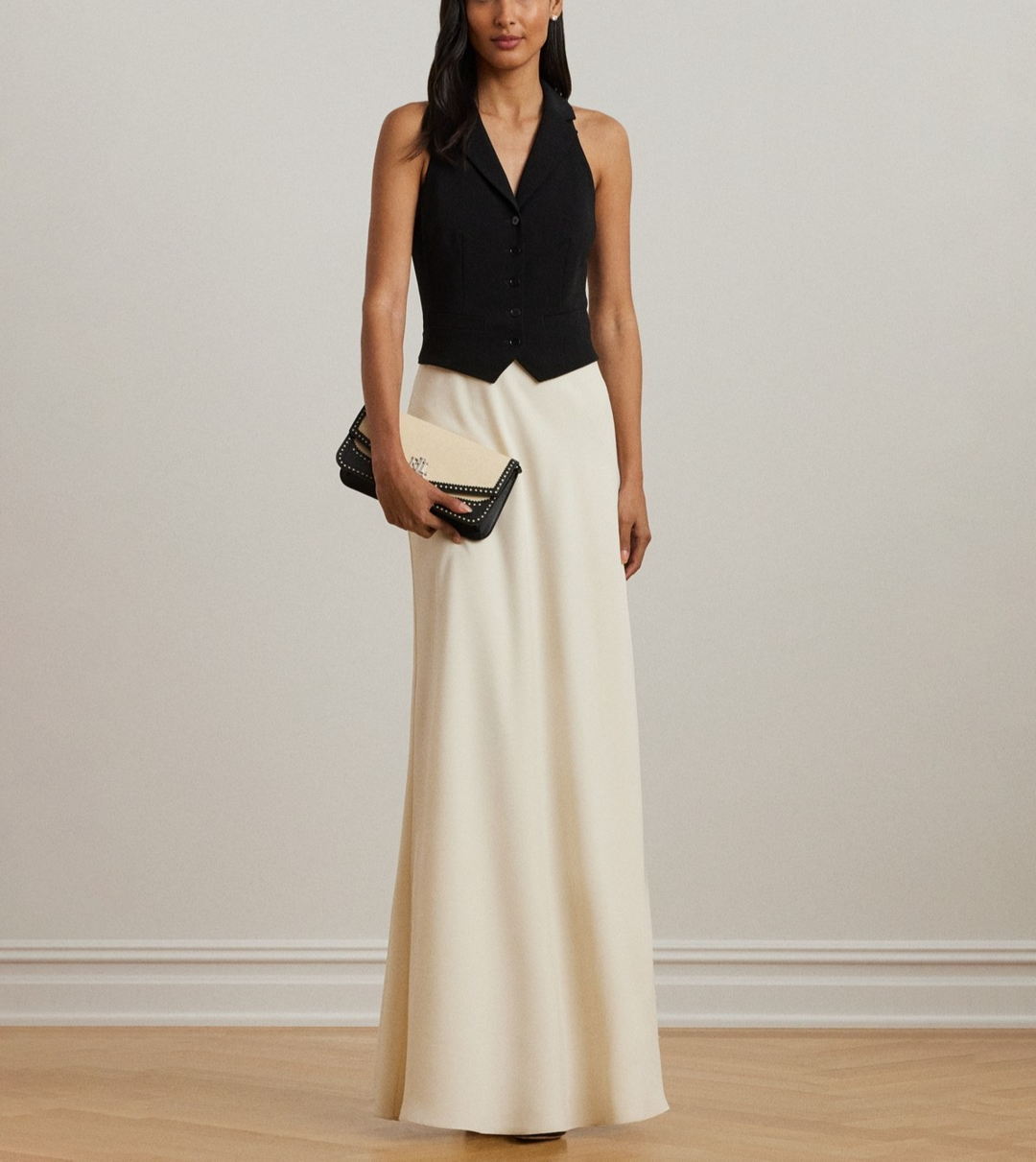 Lauren Ralph Lauren Two-Tone Crepe Sleeveless Gown MSRP $365