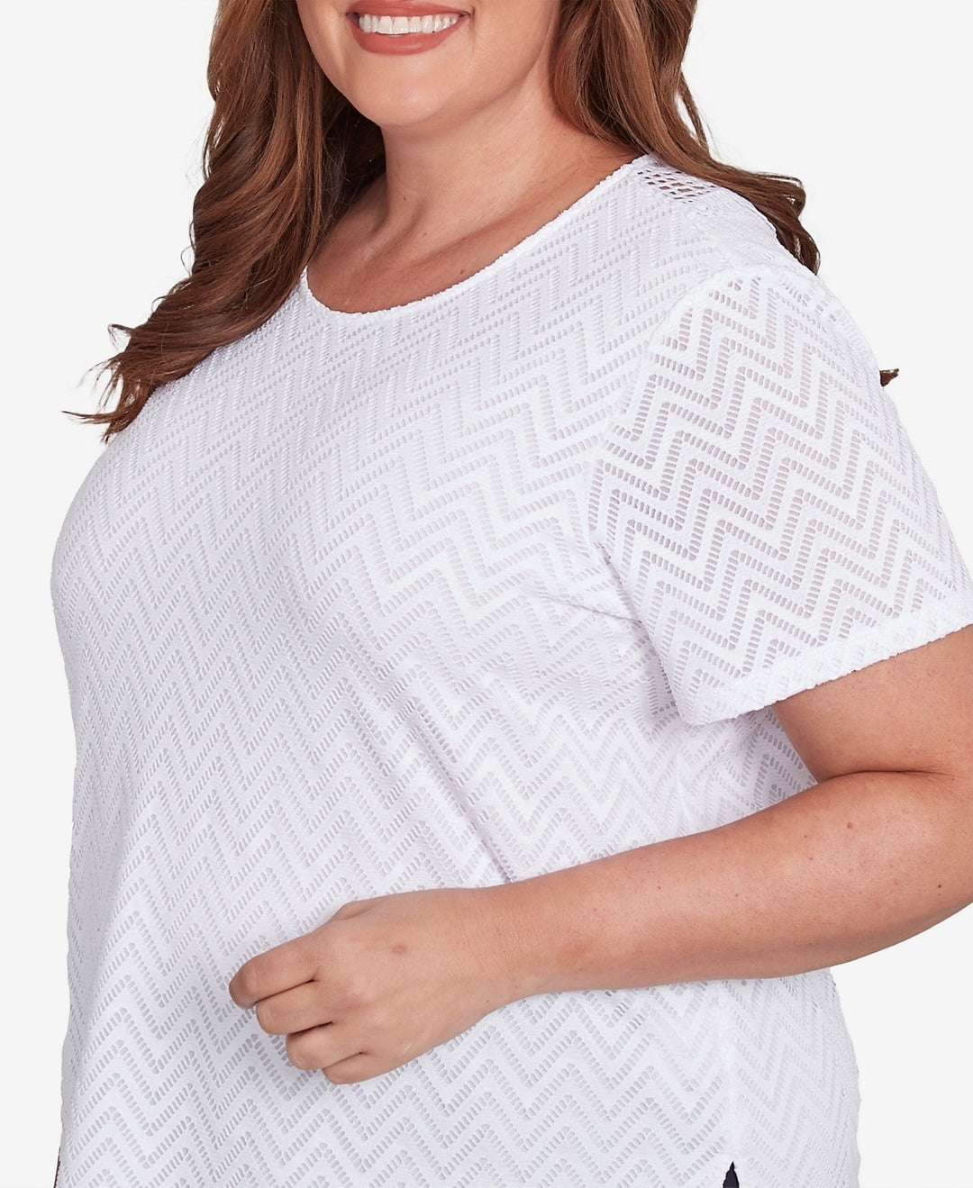 Alfred Dunner Classic Textured Chevron Lace Back Top Size 3X MSRP $53.50