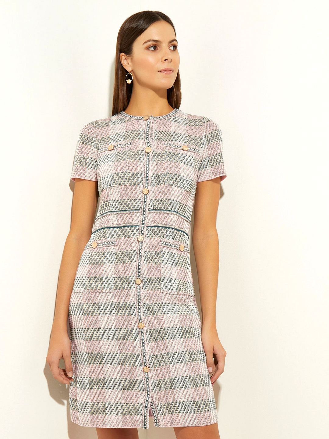 Misook Plaid Button Front Sheath Dress MSRP $378