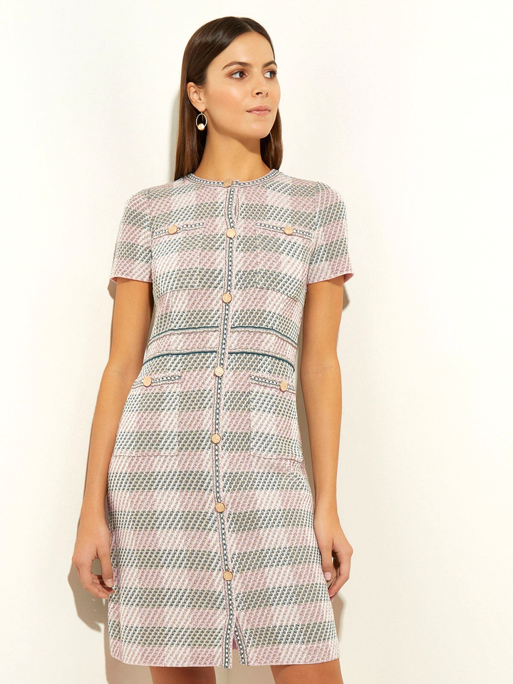 Misook Plaid Button Front Sheath Dress MSRP $378