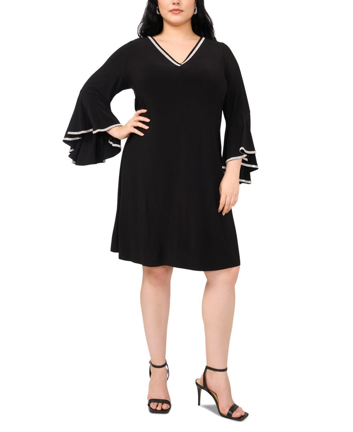 MSK Plus Size Rhinestone-Trim V-Neck Ruffle-Cuff Dress MSRP $89