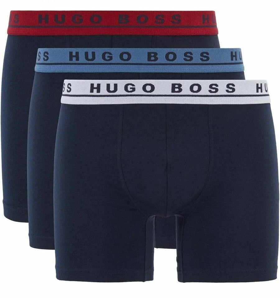 Hugo Boss Men's 3 Pack Navy Solid Everyday Boxer Briefs 