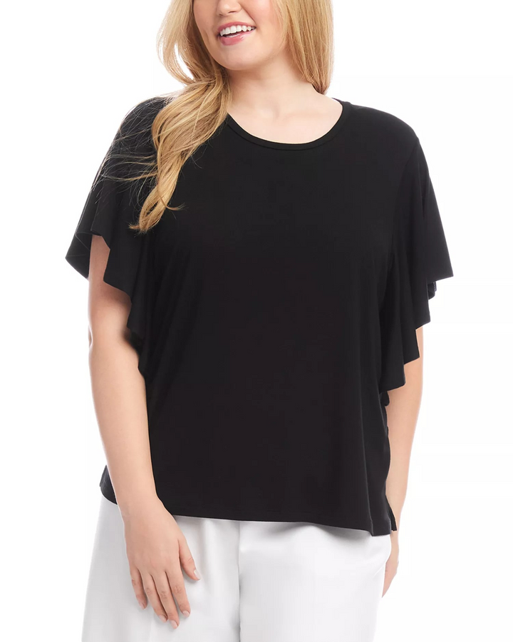 Karen Kane Plus Size Flutter Sleeve Crewneck Top MSRP $98