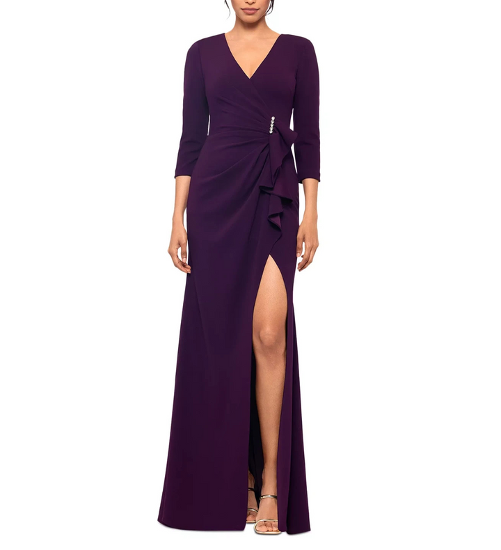 Betsy & Adam High-Slit Ruffled Evening Gown MSRP $259