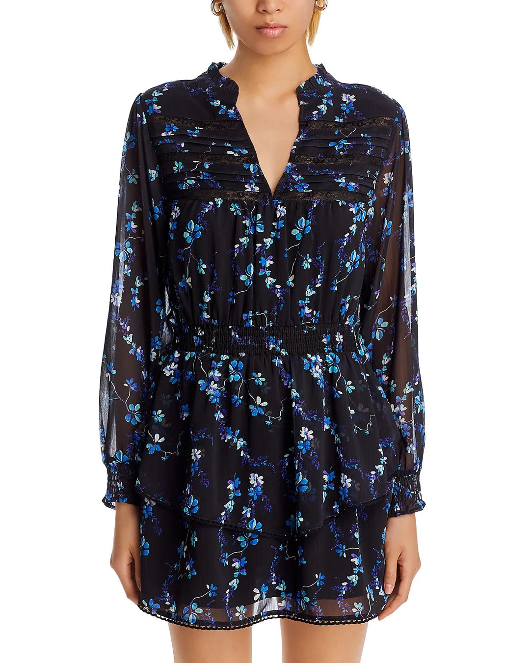 AQUA V-Neck Long Sleeved Floral Print Dress MSRP $118