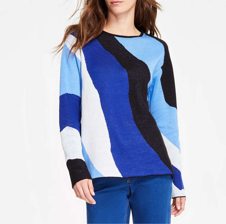 Jones New York Women's Colorblocked Waves Round-Neck Sweater MSRP $99