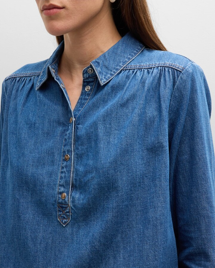Veronica Beard Cambrie Denim Half-Button Shirt MSRP $298