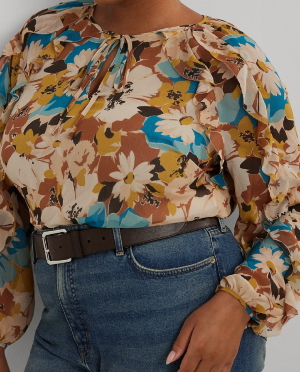Lauren Ralph Lauren Plus Size Floral Tie-Neck Top MSRP $145