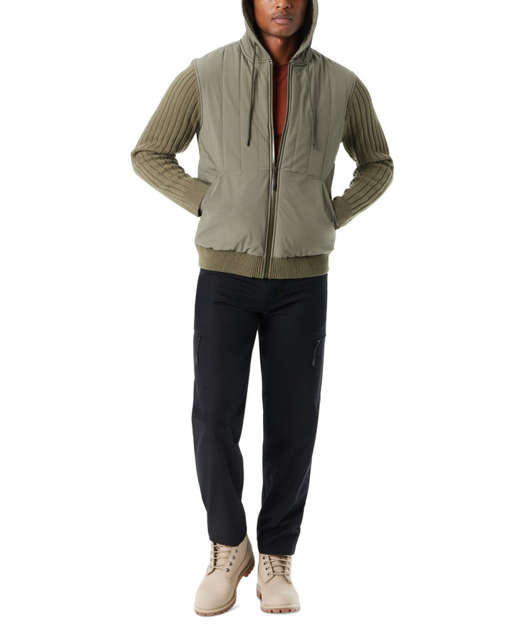 BASS OUTDOOR Mixed Media Zip-Front Hooded Sweater Jacket MSRP $119