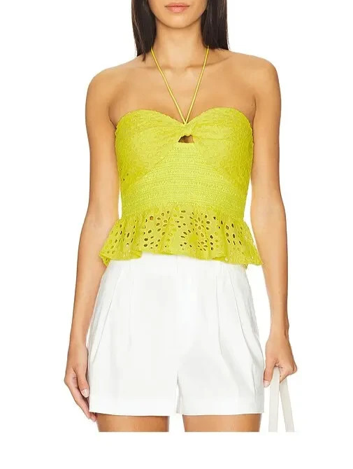 Alice + Olivia Women's Halter Eyelet Peplum Crop Top MSRP $275
