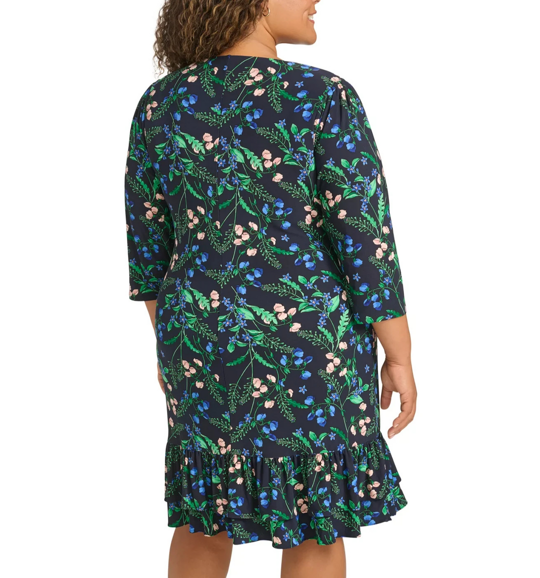 Tommy Hilfiger Plus Size Printed Round-Neck Ruffle-Hem Dress MSRP $109