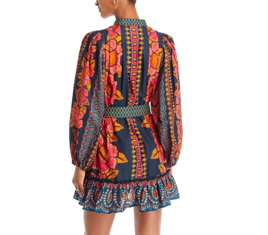 FARM Rio Ainika Sparkle Puff Sleeve Cotton Mini Dress MSRP $235