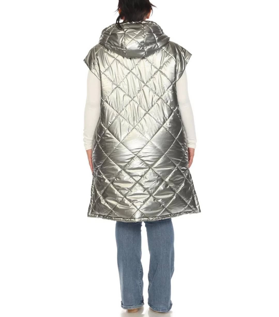 White Mark Plus Size Metallic Puffer Vest Jacket MSRP $104