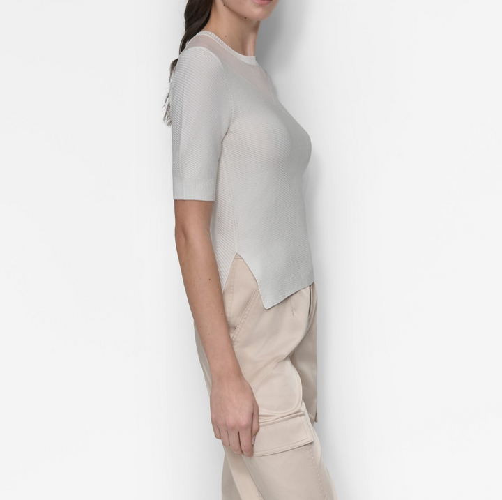 DKNY Sheer-Yoke Short-Sleeve Crewneck Top MSRP $89