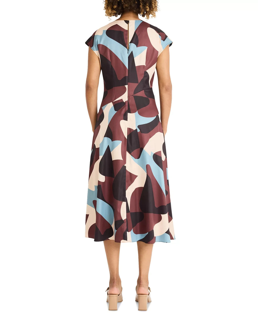 Maggy London Printed Crewneck Cap Sleeve Midi Dress MSRP $158