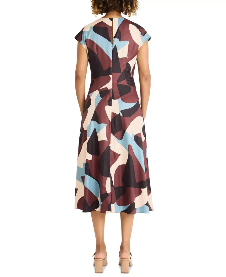 Maggy London Printed Crewneck Cap Sleeve Midi Dress MSRP $158