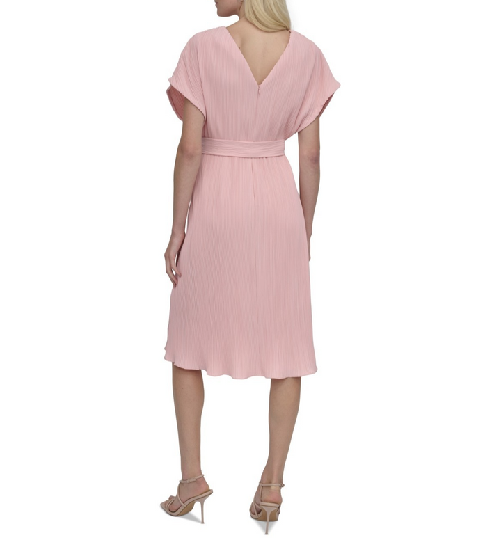 DKNY Women's Pleated Surplice-Neck Faux-Wrap Dress MSRP $169