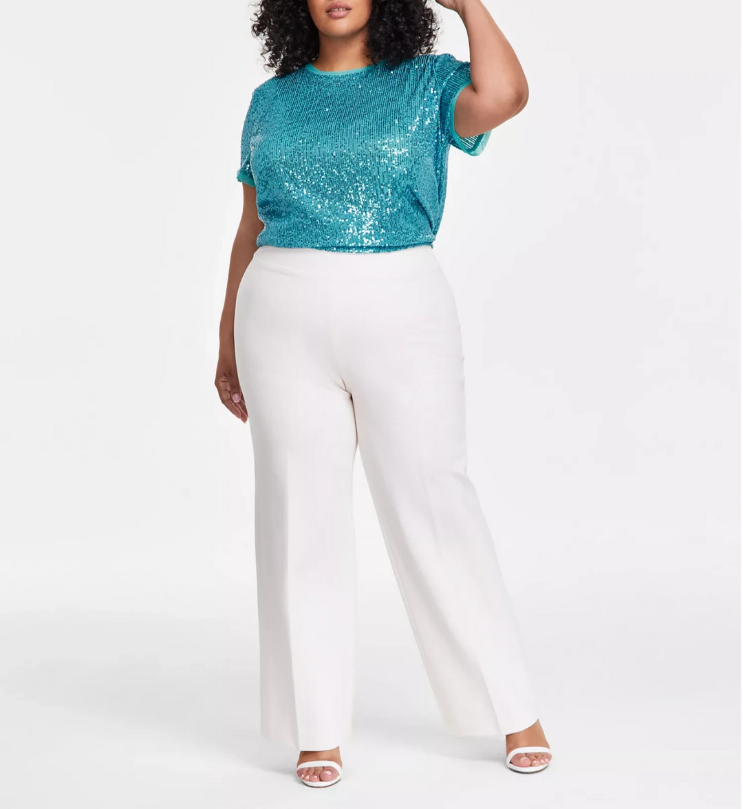 Anne Klein Plus Size Compression Pull-On Wide-Leg Trousers