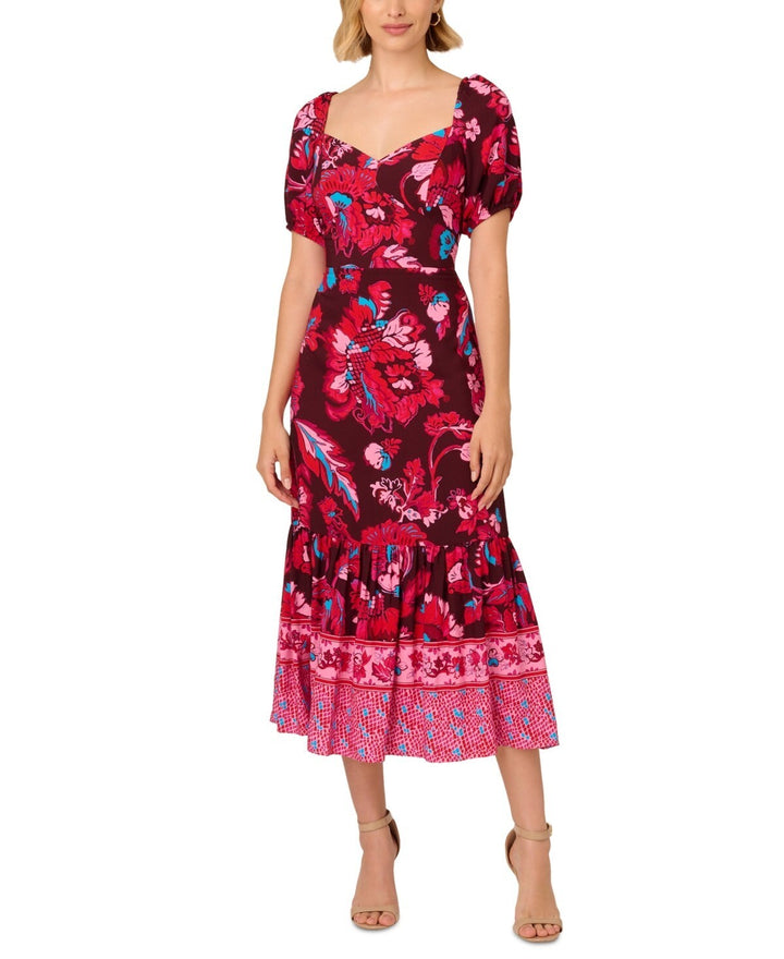 Adrianna by Adrianna Papell Floral-Print Puffed-Sleeve Dress MSRP $149