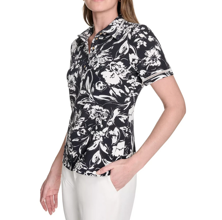 Tommy Hilfiger Women's Floral-Print Short-Sleeve Polo Shirt MSRP $79