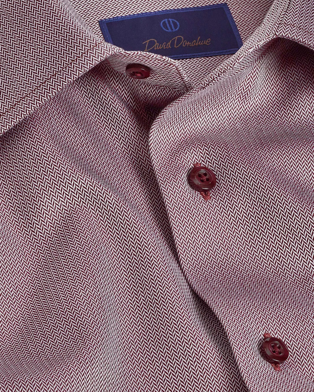 David Donahue Cotton Micro Herringbone Trim Fit Dress Shirt MSRP $155