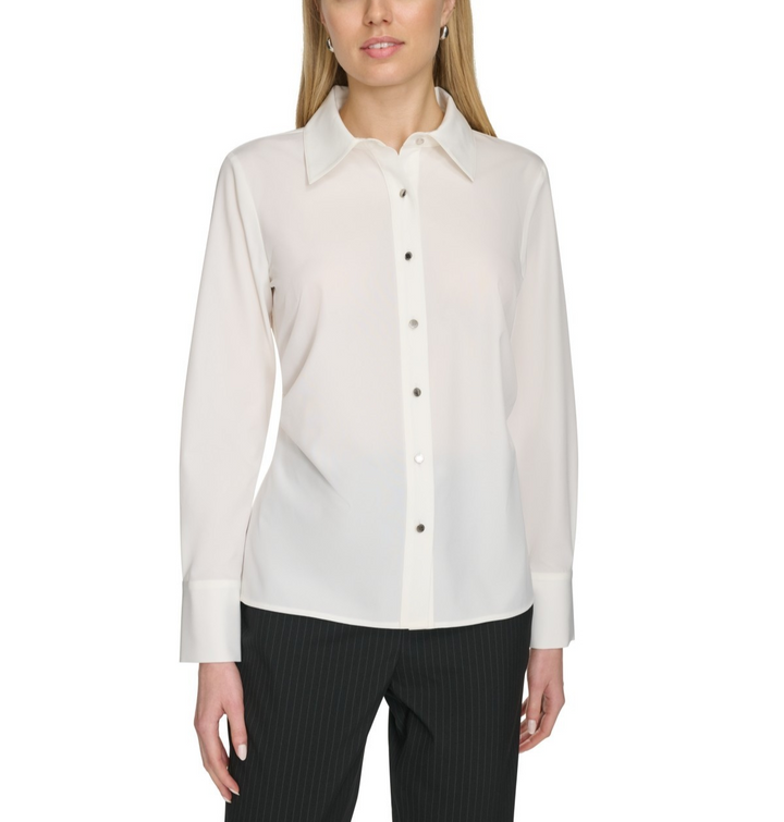 Calvin Klein Women's Long-Sleeve Button-Front Blouse MSRP $89